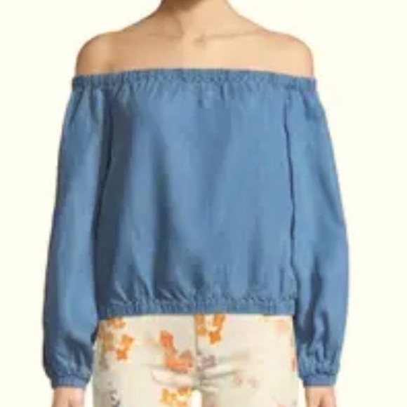 NWT 7 For All Mankind Chambray/Denim Off-Shoulder Women's Top, Long Sleeve, XS - Picture 1 of 12